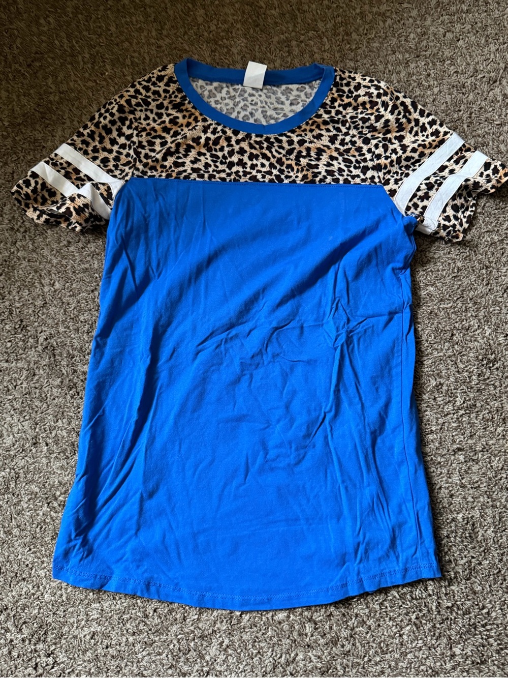 Leopard Yoke Short Sleeve Top - Blue
